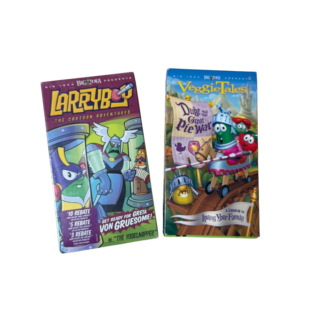 VeggieTales LarryBoy VHS Lot Duke and Great Pie War The Yodel Napper Big Idea